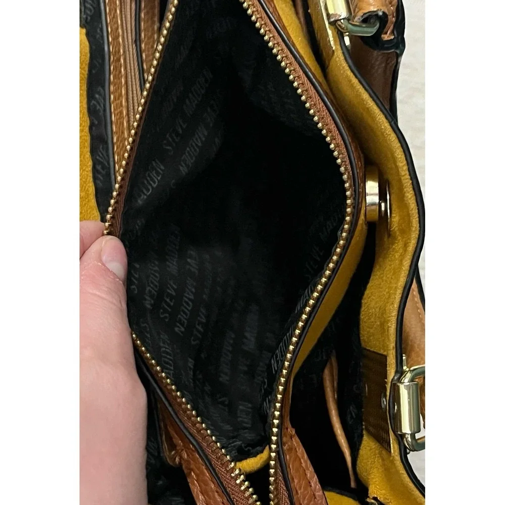 Steve Madden Brown Pebbled Faux Leather Satchel Tote Bag Crossbody Shoulder